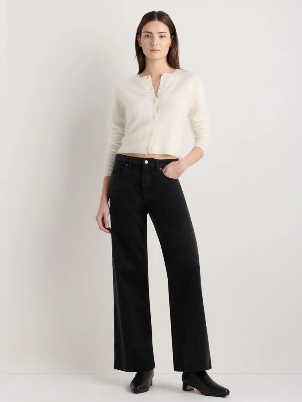 NWT Quince Black Organic Stretch Corduroy Wide Leg Pants